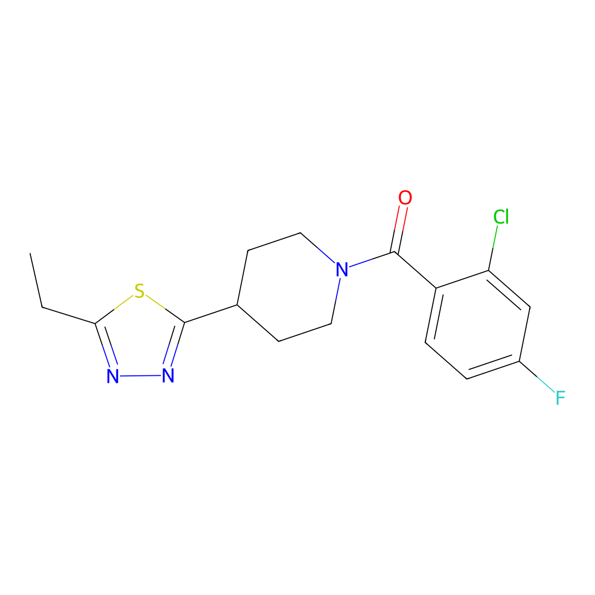 (2-Chloro-4-fluorophenyl)(4-(5-ethyl-1,3,4-thiadiazol-2-yl)piperidin-1-yl)methanone molecular structure, CAS 1171450-28-4