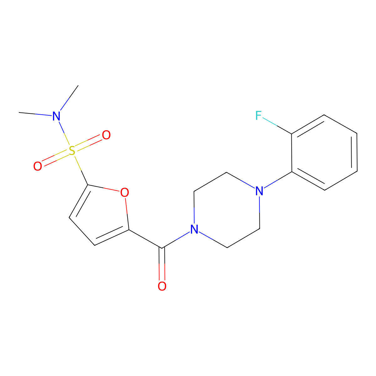 5-(4-(2-fluorophenyl)piperazine-1-carbonyl)-N,N-dimethylfuran-2-sulfonamide molecular structure, CAS 1171451-32-3
