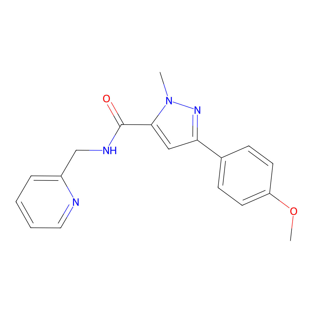 3-(4-methoxyphenyl)-1-methyl-N-(2-pyridylmethyl)-1H-pyrazole-5-carboxamide molecular structure, CAS 1171452-32-6