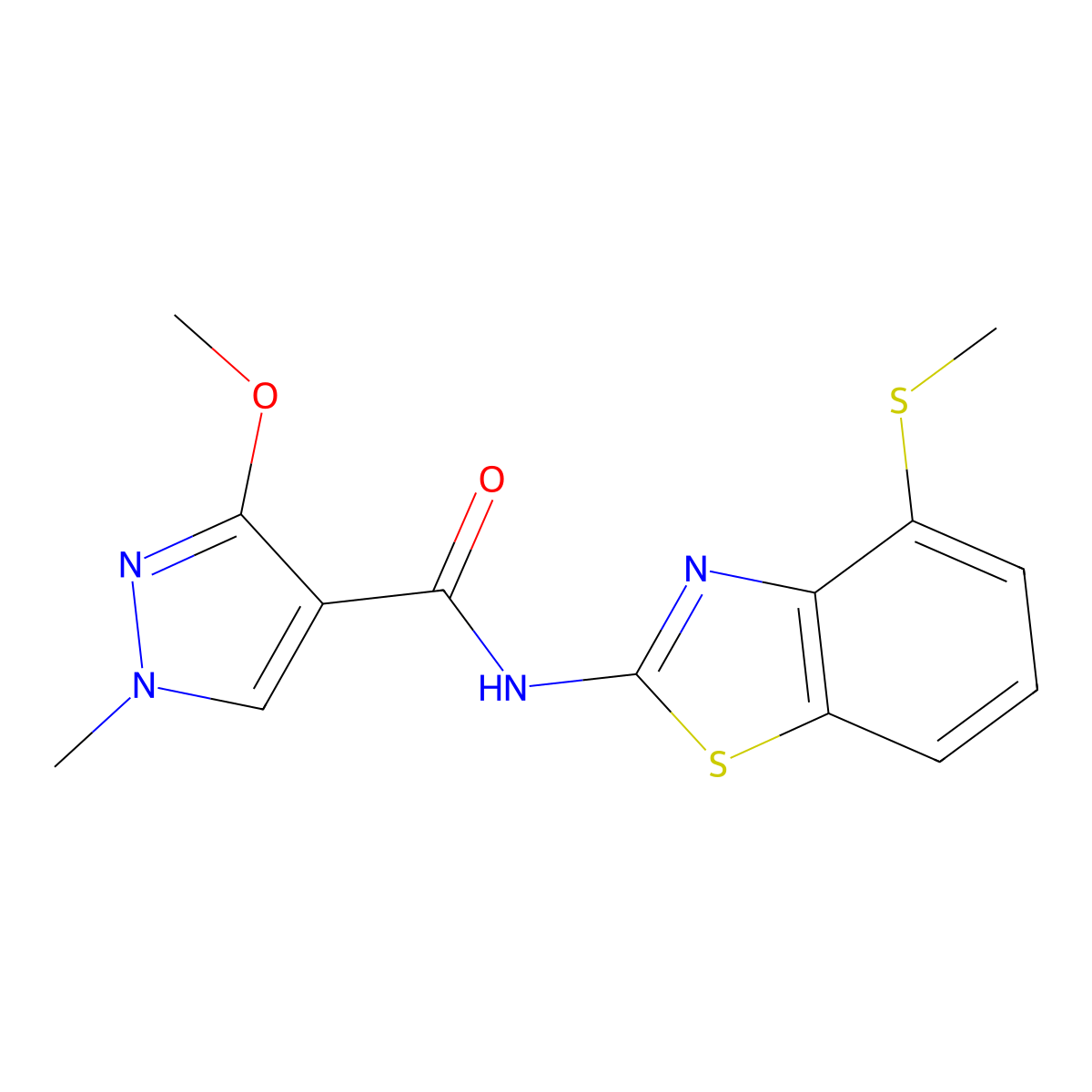 3-methoxy-1-methyl-N-(4-(methylthio)benzo[d]thiazol-2-yl)-1H-pyrazole-4-carboxamide molecular structure, CAS 1171452-40-6