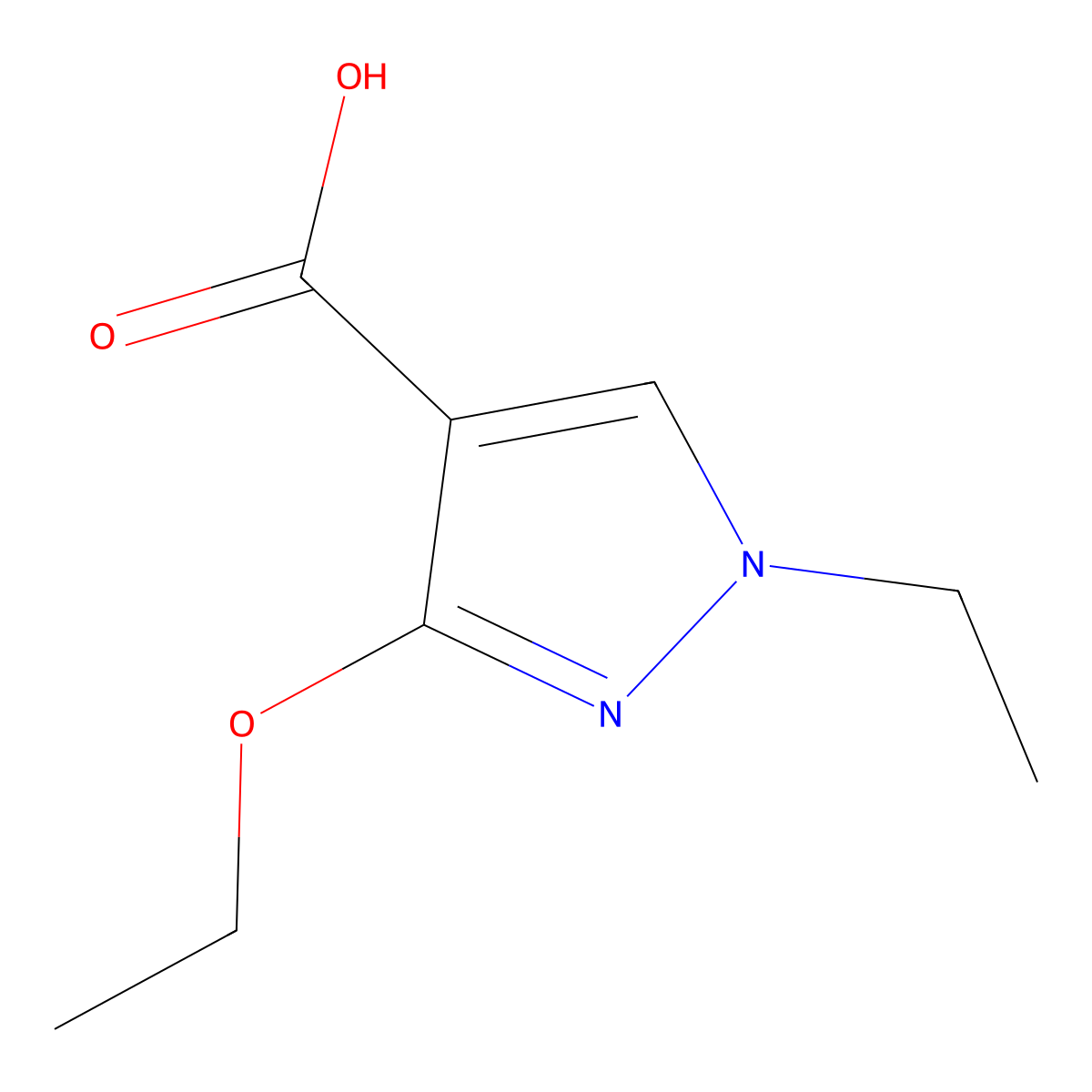 3-ethoxy-1-ethyl-1H-pyrazole-4-carboxylic acid molecular structure, CAS 1171453-14-7