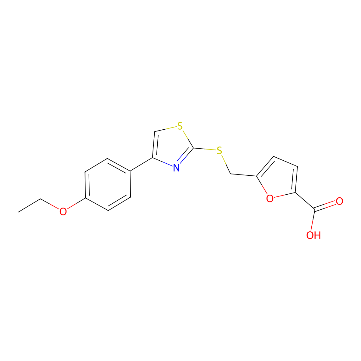 5-(((4-(4-Ethoxyphenyl)thiazol-2-yl)thio)methyl)furan-2-carboxylic acid molecular structure, CAS 1171453-78-3