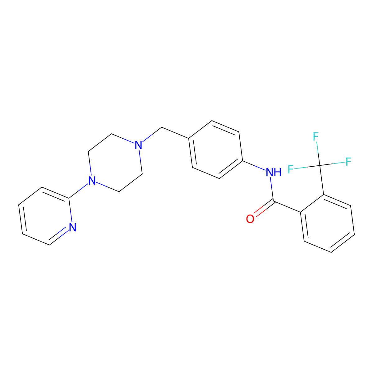 N-(4-((4-(pyridin-2-yl)piperazin-1-yl)methyl)phenyl)-2-(trifluoromethyl)benzamide molecular structure, CAS 1171454-62-8