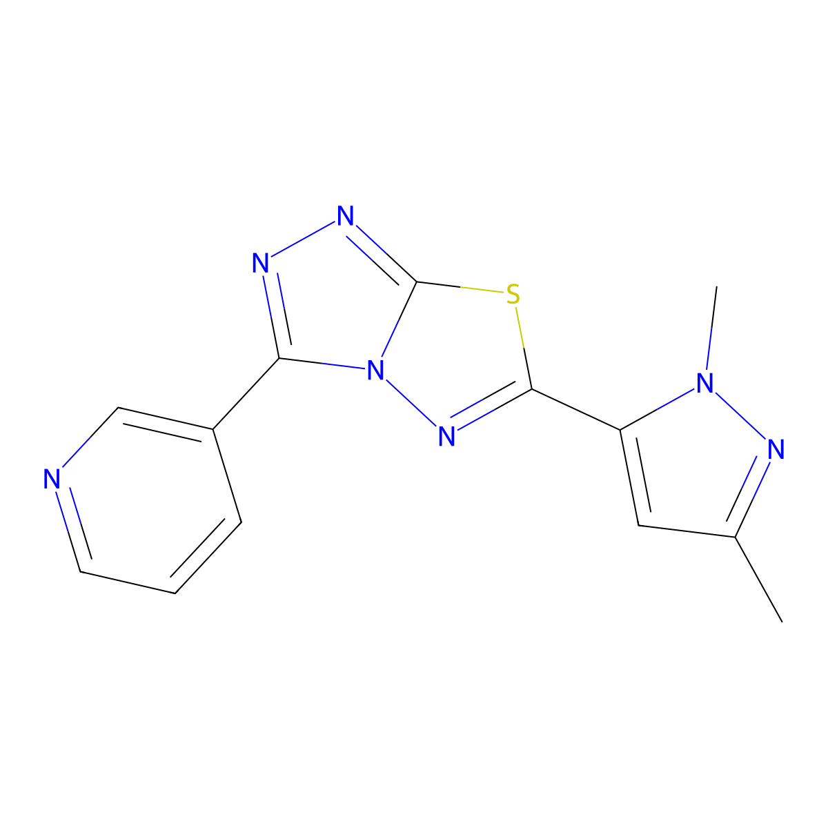3-[6-(1,3-Dimethyl-1H-pyrazol-5-yl)-[1,2,4]triazolo[3,4-b][1,3,4]thiadiazol-3-yl]pyridine molecular structure, CAS 1171455-71-2