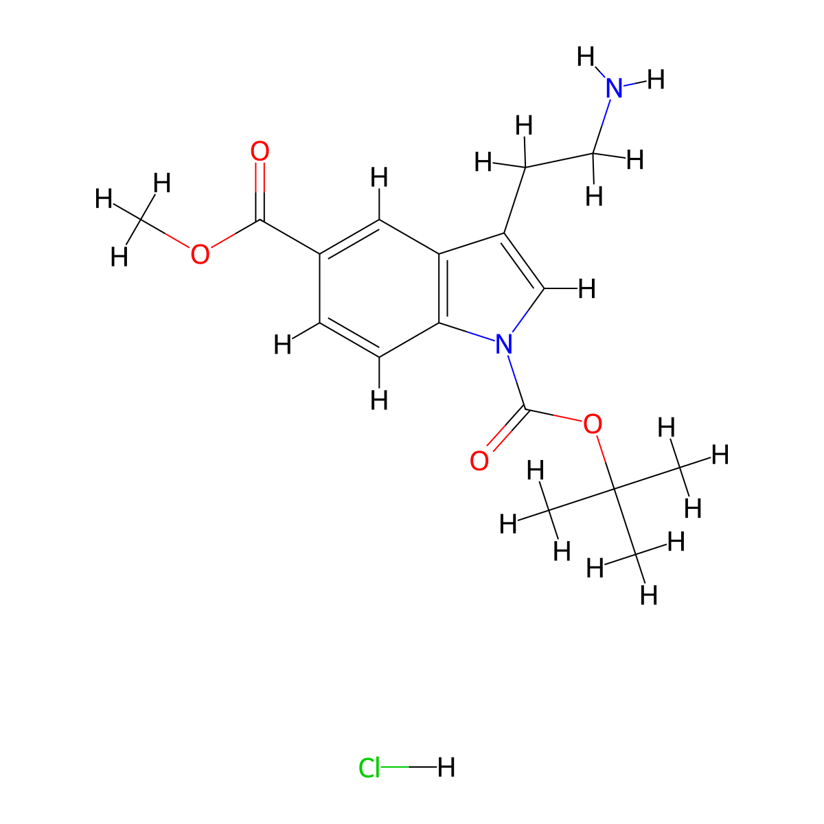 1-tert-Butyl 5-methyl 3-(2-aminoethyl)-1H-indole-1,5-dicarboxylate hydrochloride molecular structure, CAS 1171456-52-2