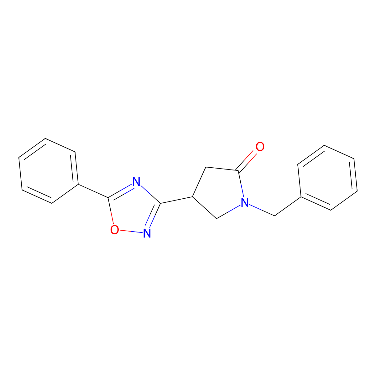 1-Benzyl-4-(5-phenyl-1,2,4-oxadiazol-3-yl)pyrrolidin-2-one molecular structure, CAS 1171457-99-0