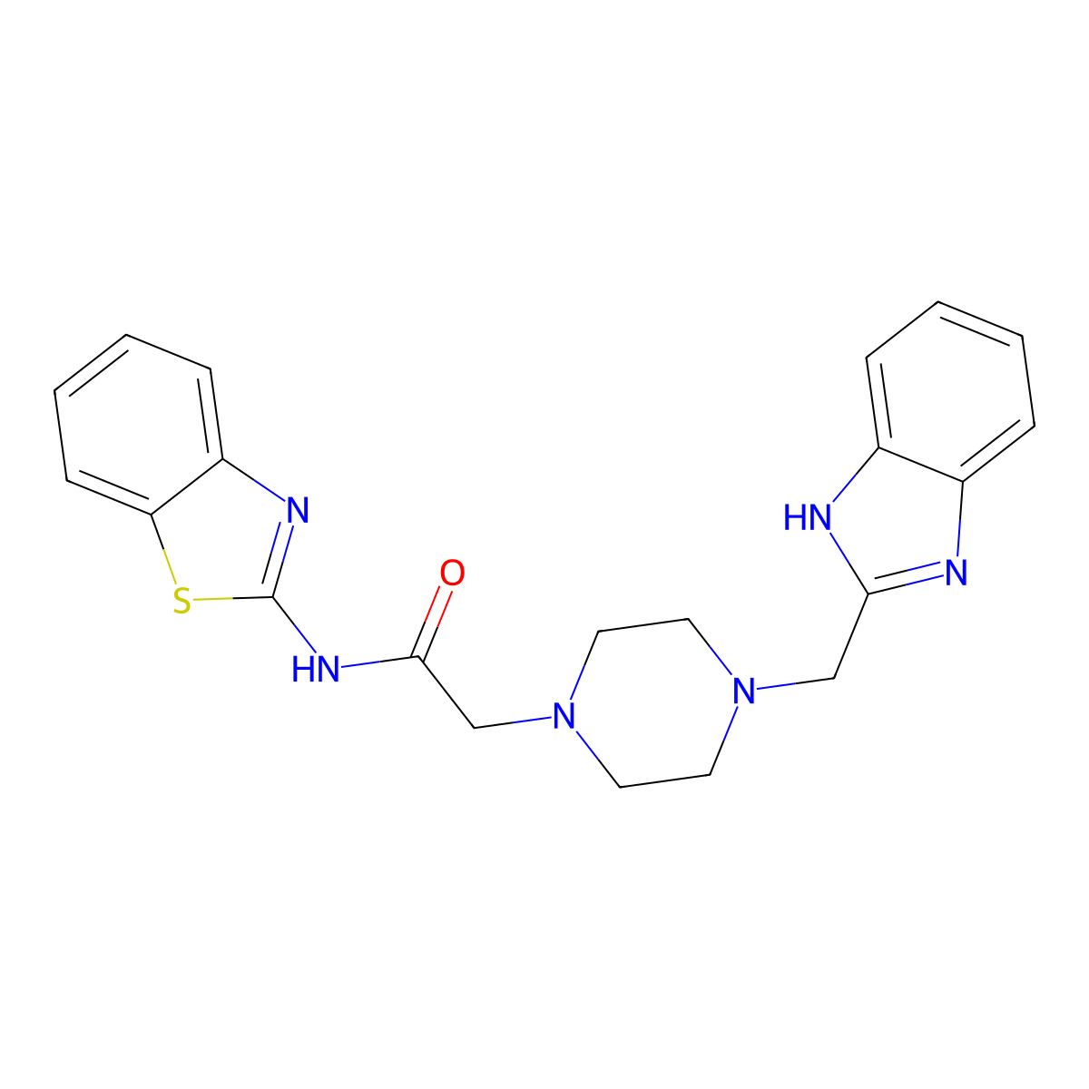 2-(4-((1H-Benzo[d]imidazol-2-yl)methyl)piperazin-1-yl)-N-(benzo[d]thiazol-2-yl)acetamide molecular structure, CAS 1171458-55-1