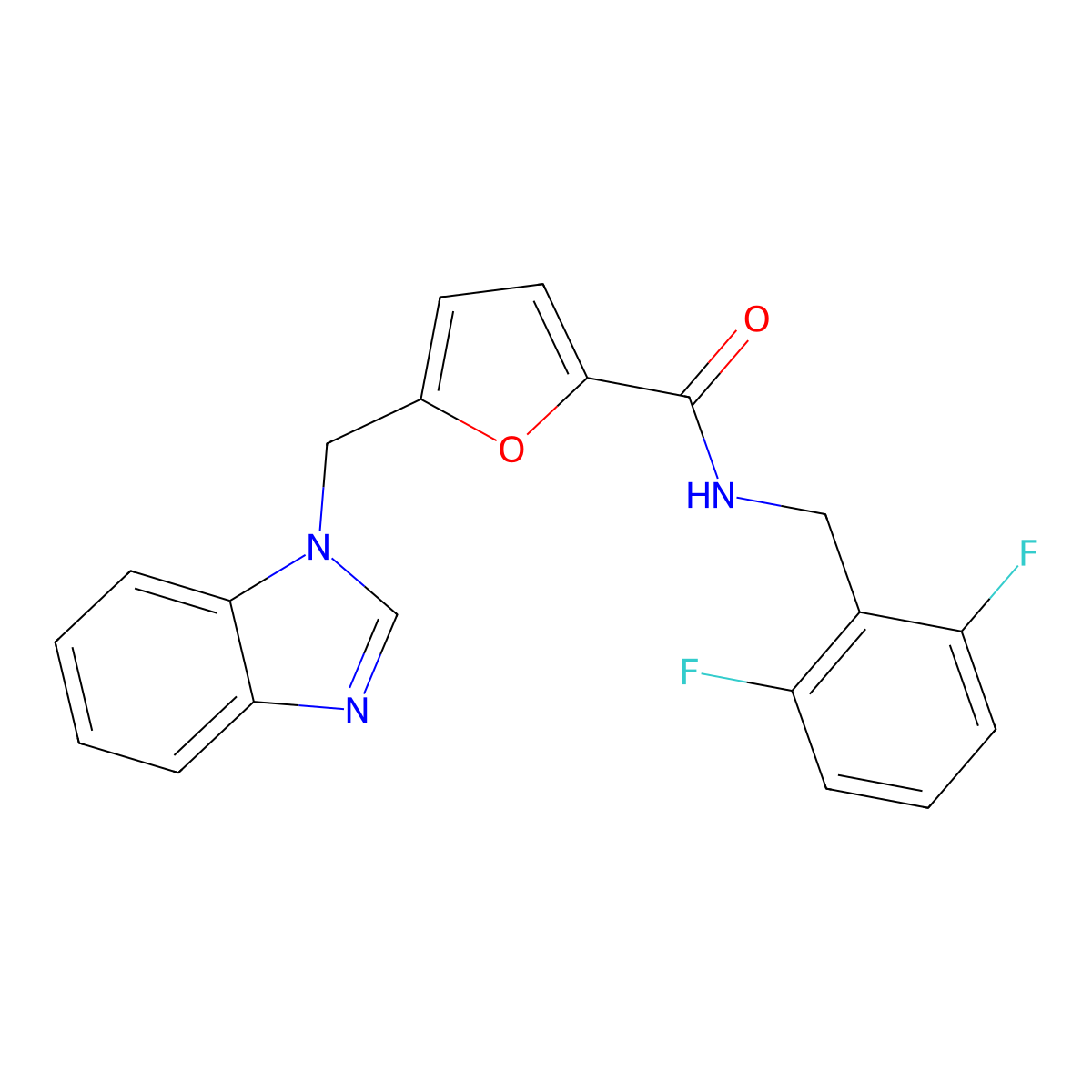 5-((1H-benzo[d]imidazol-1-yl)methyl)-N-(2,6-difluorobenzyl)furan-2-carboxamide molecular structure, CAS 1171458-97-1