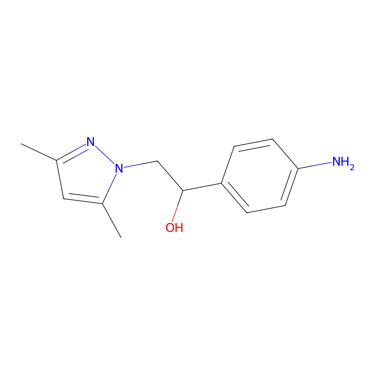 1-(4-aminophenyl)-2-(3,5-dimethyl-1H-pyrazol-1-yl)ethanol molecular structure, CAS 1171459-30-5