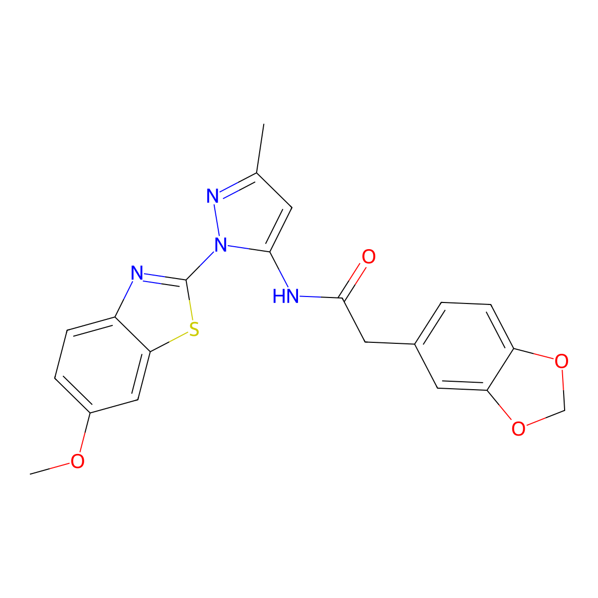 2-(benzo[d][1,3]dioxol-5-yl)-N-(1-(6-methoxybenzo[d]thiazol-2-yl)-3-methyl-1H-pyrazol-5-yl)acetamide molecular structure, CAS 1171459-34-9