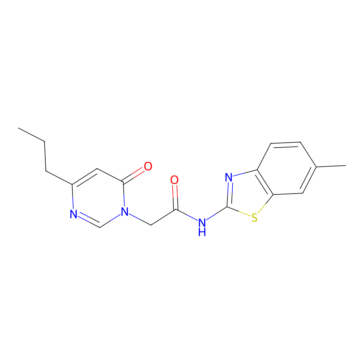 N-(6-methylbenzo[d]thiazol-2-yl)-2-(6-oxo-4-propylpyrimidin-1(6H)-yl)acetamide molecular structure, CAS 1171460-99-3