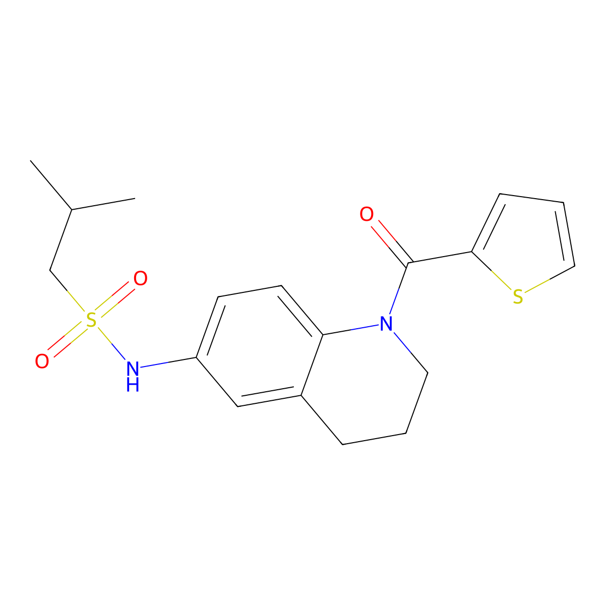 2-methyl-N-[1-(thiophene-2-carbonyl)-3,4-dihydro-2H-quinolin-6-yl]propane-1-sulfonamide molecular structure, CAS 1171464-91-7