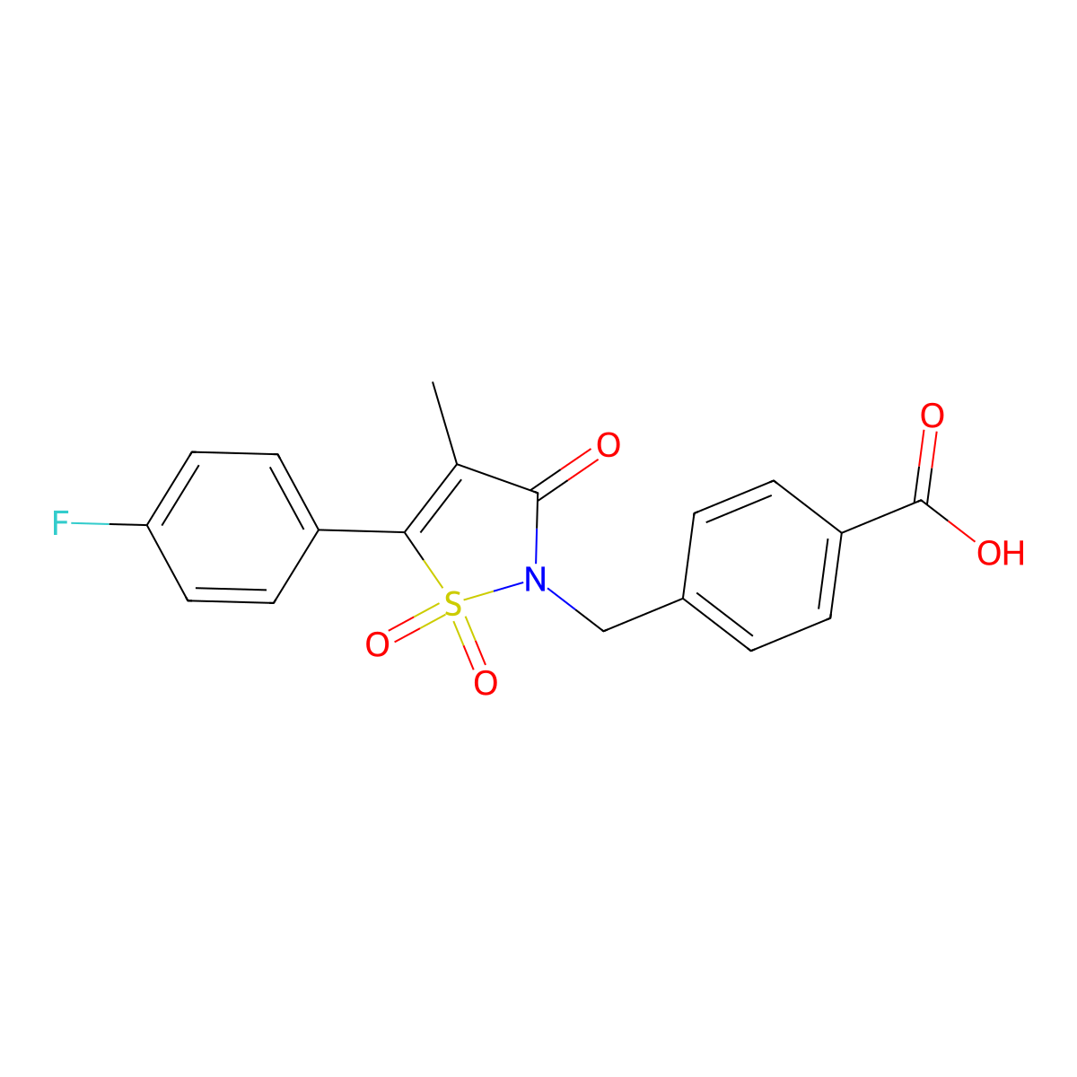 4-{[5-(4-Fluorophenyl)-4-methyl-1,1-dioxido-3-oxoisothiazol-2(3H)-yl]methyl}benzoic acid molecular structure, CAS 1171465-55-6