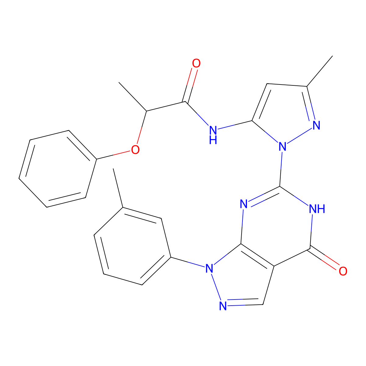 N-(3-methyl-1-(4-oxo-1-(m-tolyl)-4,5-dihydro-1H-pyrazolo[3,4-d]pyrimidin-6-yl)-1H-pyrazol-5-yl)-2-phenoxypropanamide molecular structure, CAS 1171466-23-1