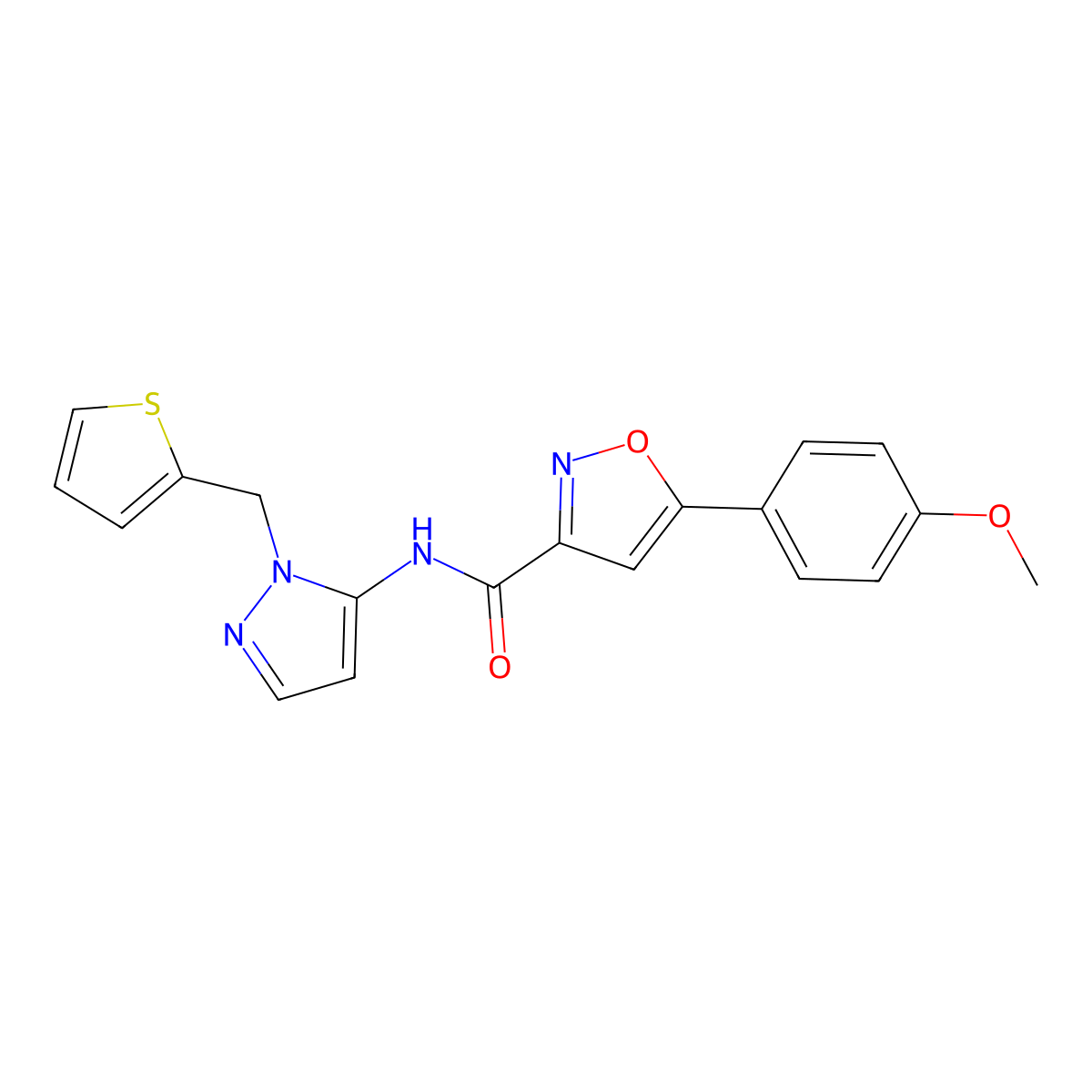 5-(4-methoxyphenyl)-N-[1-(thiophen-2-ylmethyl)-1H-pyrazol-5-yl]-1,2-oxazole-3-carboxamide molecular structure, CAS 1171466-53-7