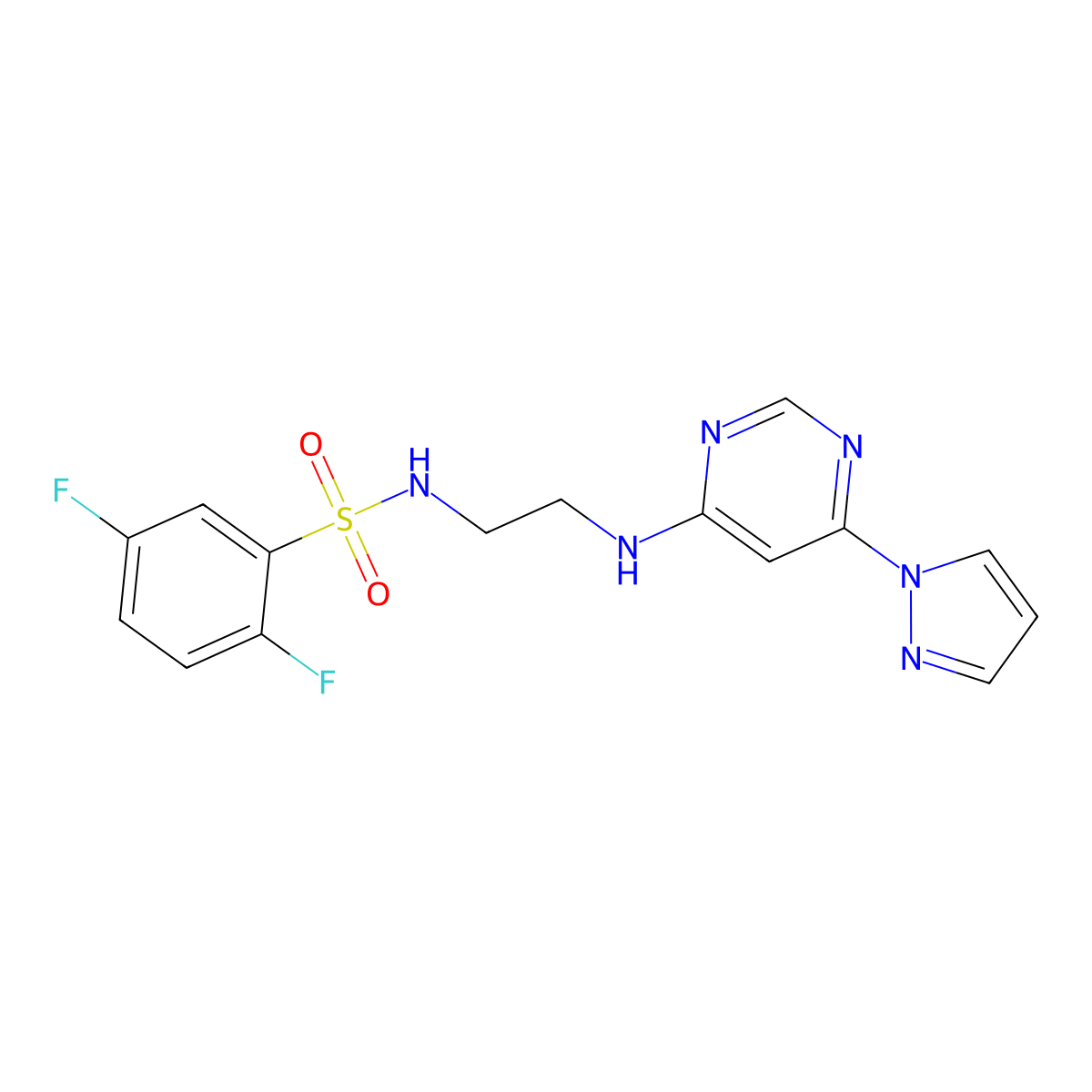 N-(2-((6-(1H-pyrazol-1-yl)pyrimidin-4-yl)amino)ethyl)-2,5-difluorobenzenesulfonamide molecular structure, CAS 1171466-76-4