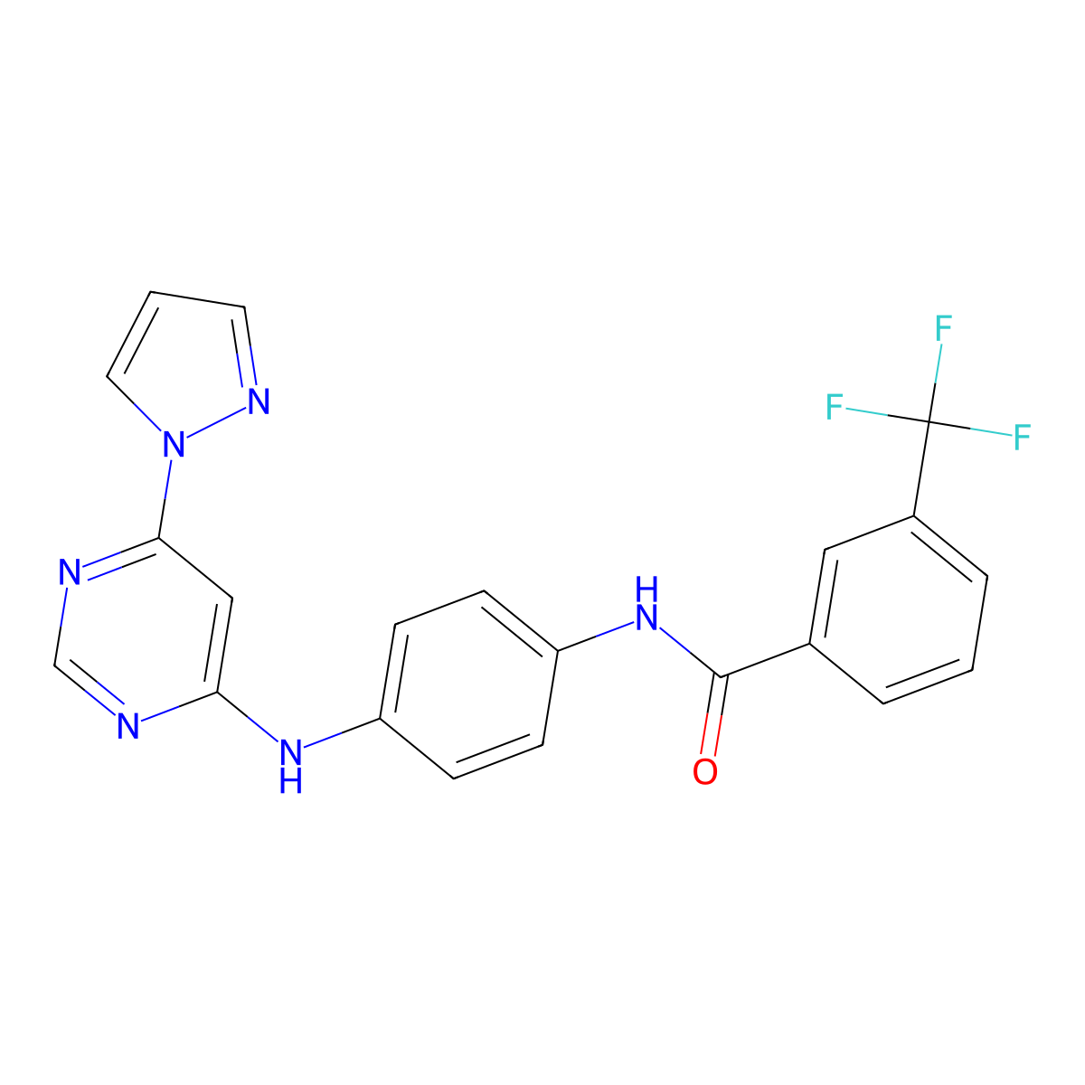 N-(4-{[6-(1H-pyrazol-1-yl)pyrimidin-4-yl]amino}phenyl)-3-(trifluoromethyl)benzamide molecular structure, CAS 1171467-20-1
