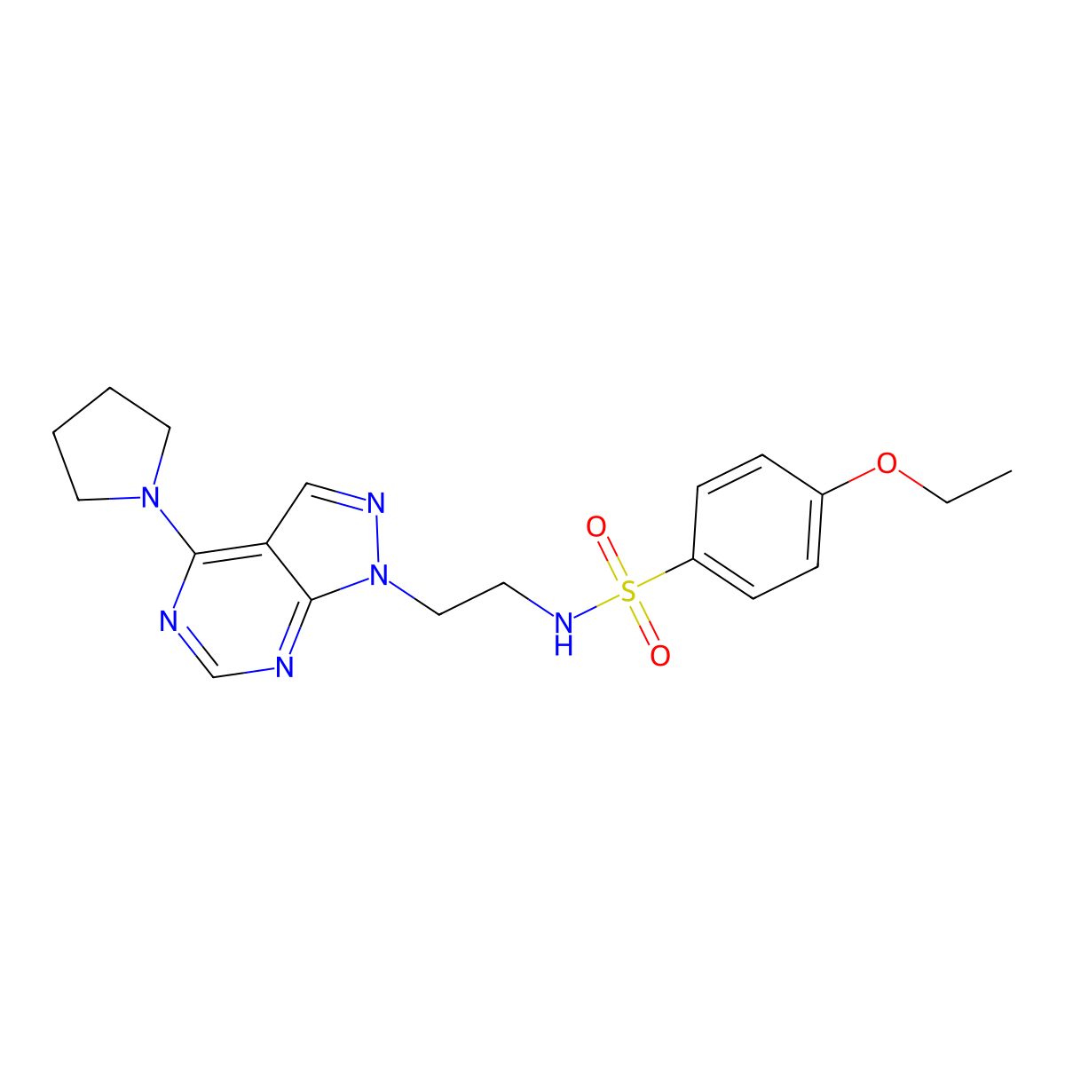 4-ethoxy-N-(2-(4-(pyrrolidin-1-yl)-1H-pyrazolo[3,4-d]pyrimidin-1-yl)ethyl)benzenesulfonamide molecular structure, CAS 1171467-86-9