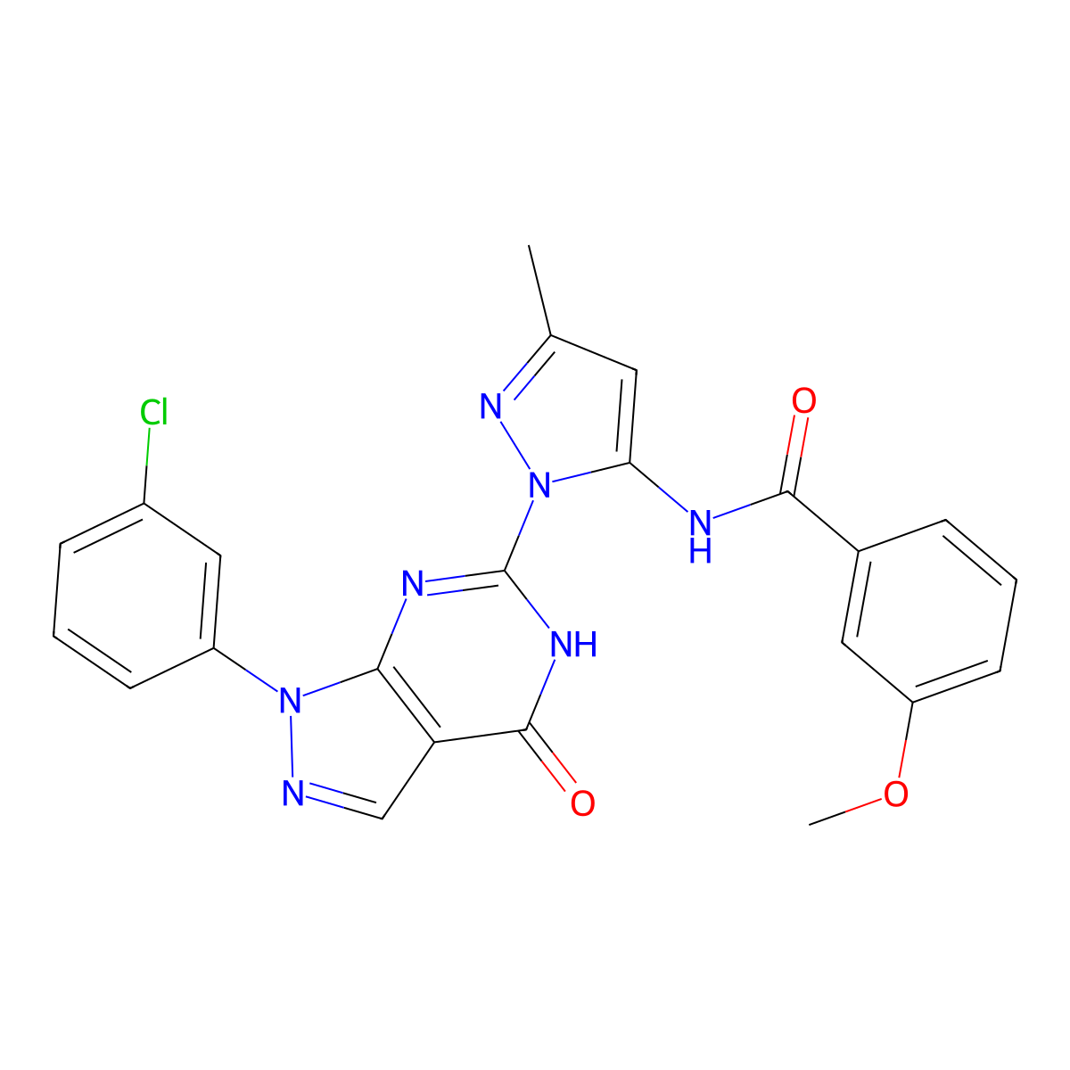 N-{1-[1-(3-chlorophenyl)-4-oxo-1H,4H,5H-pyrazolo[3,4-d]pyrimidin-6-yl]-3-methyl-1H-pyrazol-5-yl}-3-methoxybenzamide molecular structure, CAS 1171468-99-7