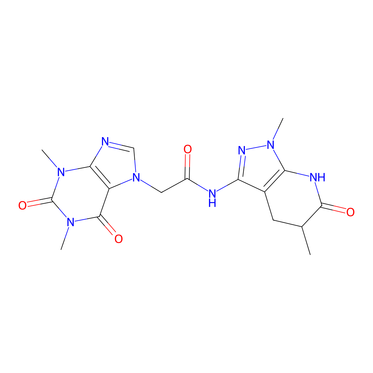 2-(1,3-dimethyl-2,6-dioxo-2,3-dihydro-1H-purin-7(6H)-yl)-N-(1,5-dimethyl-6-oxo-4,5,6,7-tetrahydro-1H-pyrazolo[3,4-b]pyridin-3-yl)acetamide molecular structure, CAS 1171469-15-0