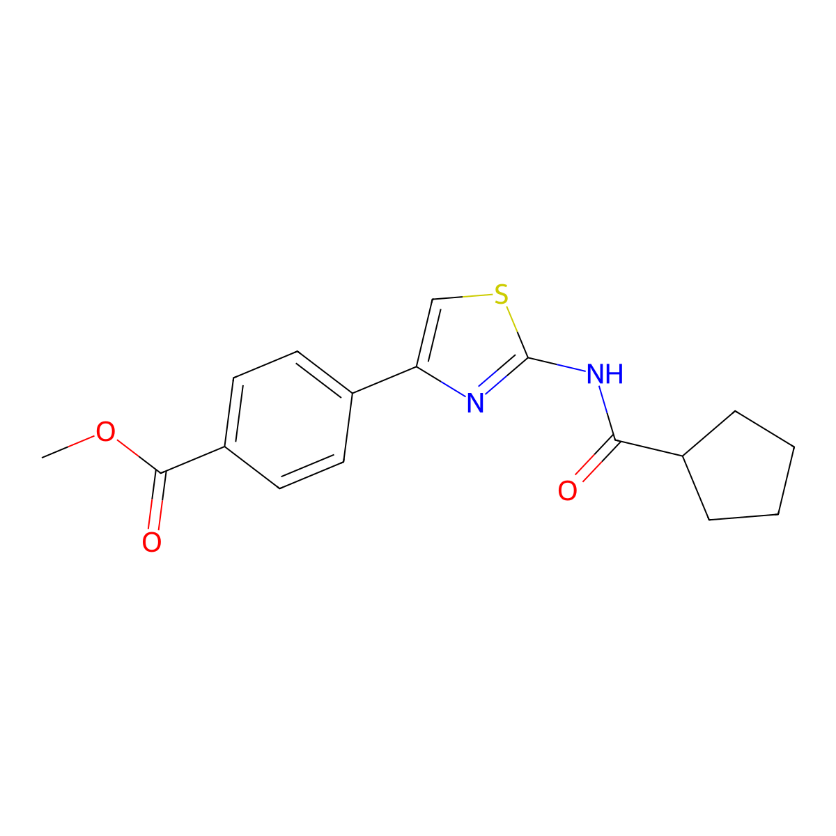 Methyl 4-(2-(cyclopentanecarboxamido)thiazol-4-yl)benzoate molecular structure, CAS 1171469-48-9