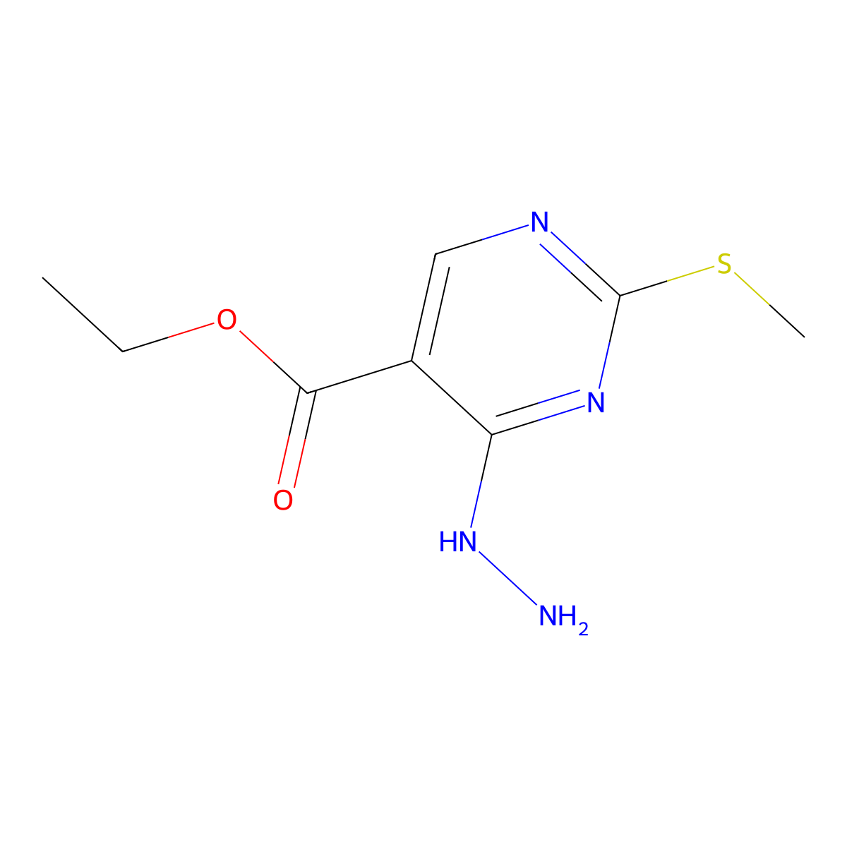 Ethyl 4-hydrazinyl-2-(methylthio)pyrimidine-5-carboxylate molecular structure, CAS 117147-06-5