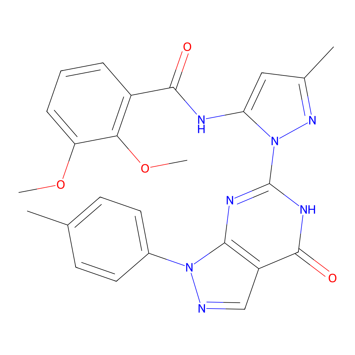 2,3-dimethoxy-N-(3-methyl-1-(4-oxo-1-(p-tolyl)-4,5-dihydro-1H-pyrazolo[3,4-d]pyrimidin-6-yl)-1H-pyrazol-5-yl)benzamide molecular structure, CAS 1171472-04-0