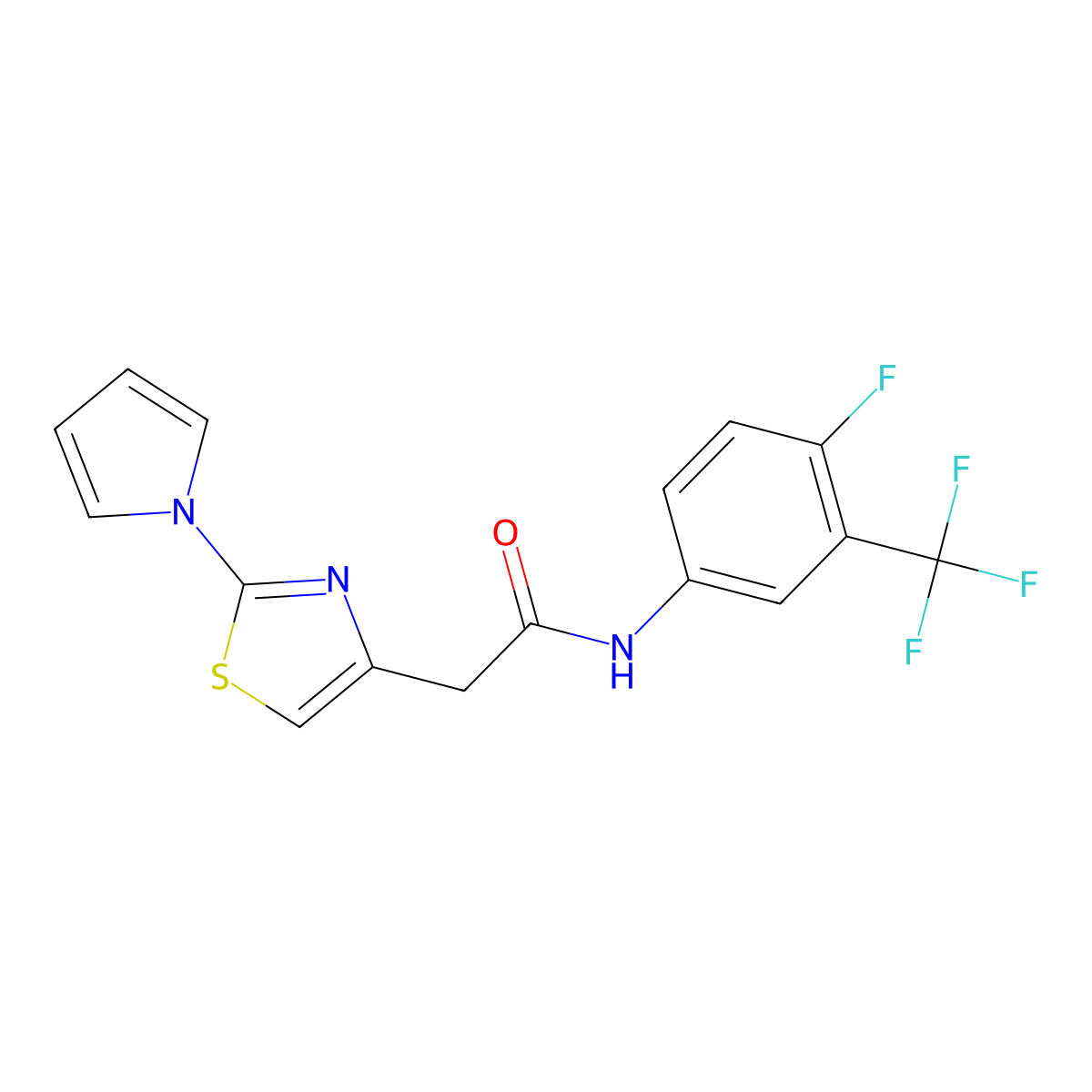 2-(2-(1H-pyrrol-1-yl)thiazol-4-yl)-N-(4-fluoro-3-(trifluoromethyl)phenyl)acetamide molecular structure, CAS 1171472-35-7