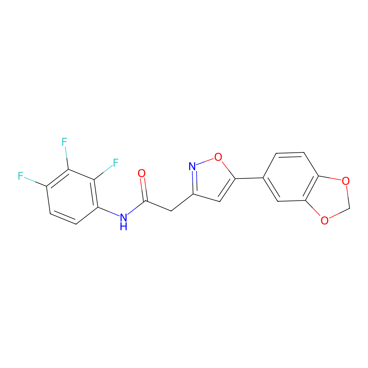 2-(5-(benzo[d][1,3]dioxol-5-yl)isoxazol-3-yl)-N-(2,3,4-trifluorophenyl)acetamide molecular structure, CAS 1171472-74-4