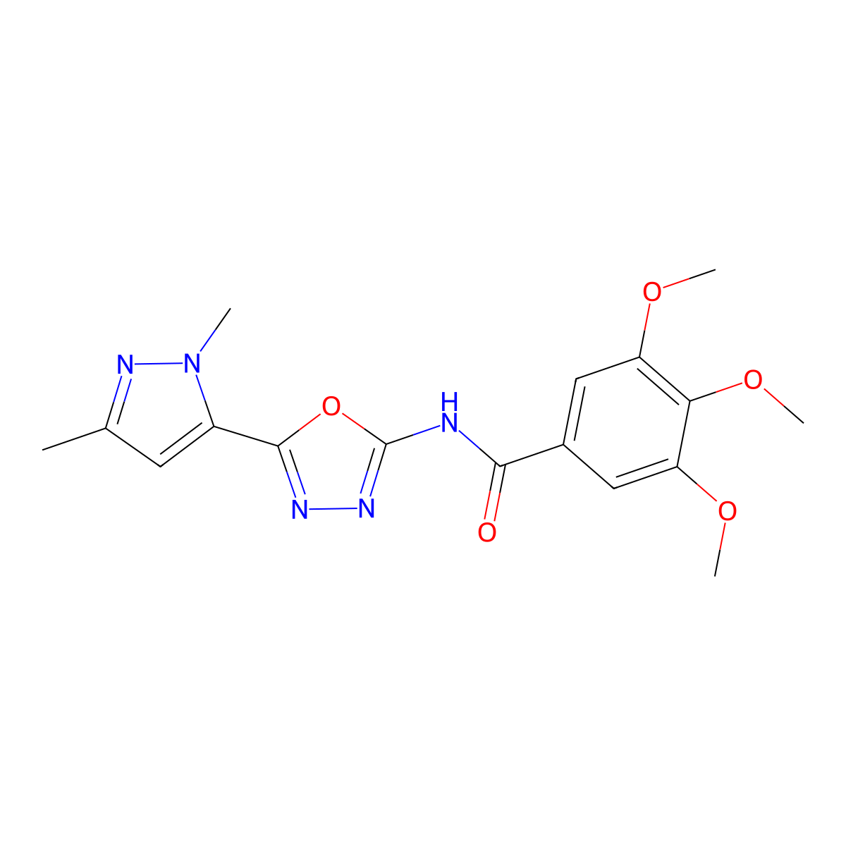 N-[5-(1,3-dimethyl-1H-pyrazol-5-yl)-1,3,4-oxadiazol-2-yl]-3,4,5-trimethoxybenzamide molecular structure, CAS 1171474-28-4