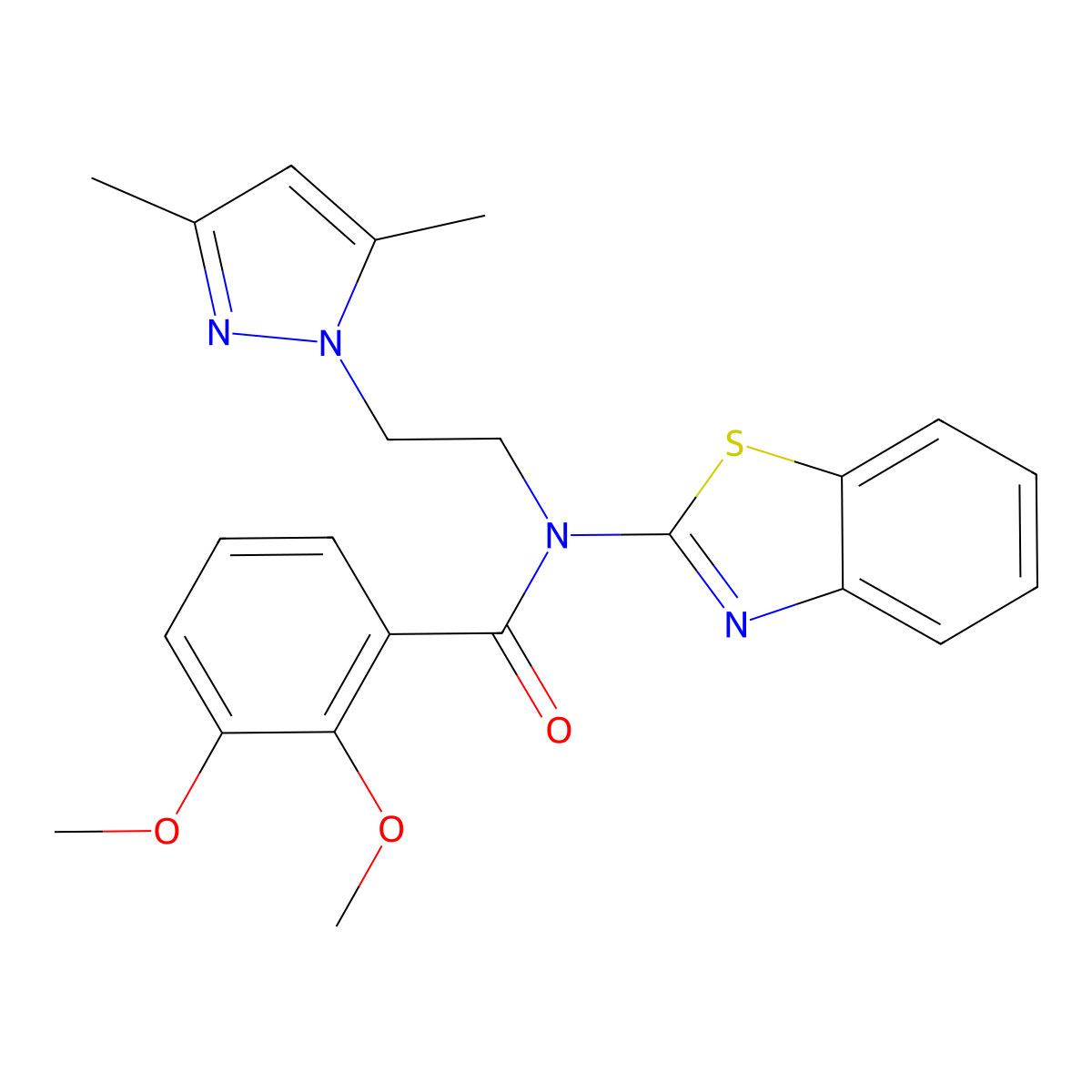 N-(benzo[d]thiazol-2-yl)-N-(2-(3,5-dimethyl-1H-pyrazol-1-yl)ethyl)-2,3-dimethoxybenzamide molecular structure, CAS 1171474-40-0