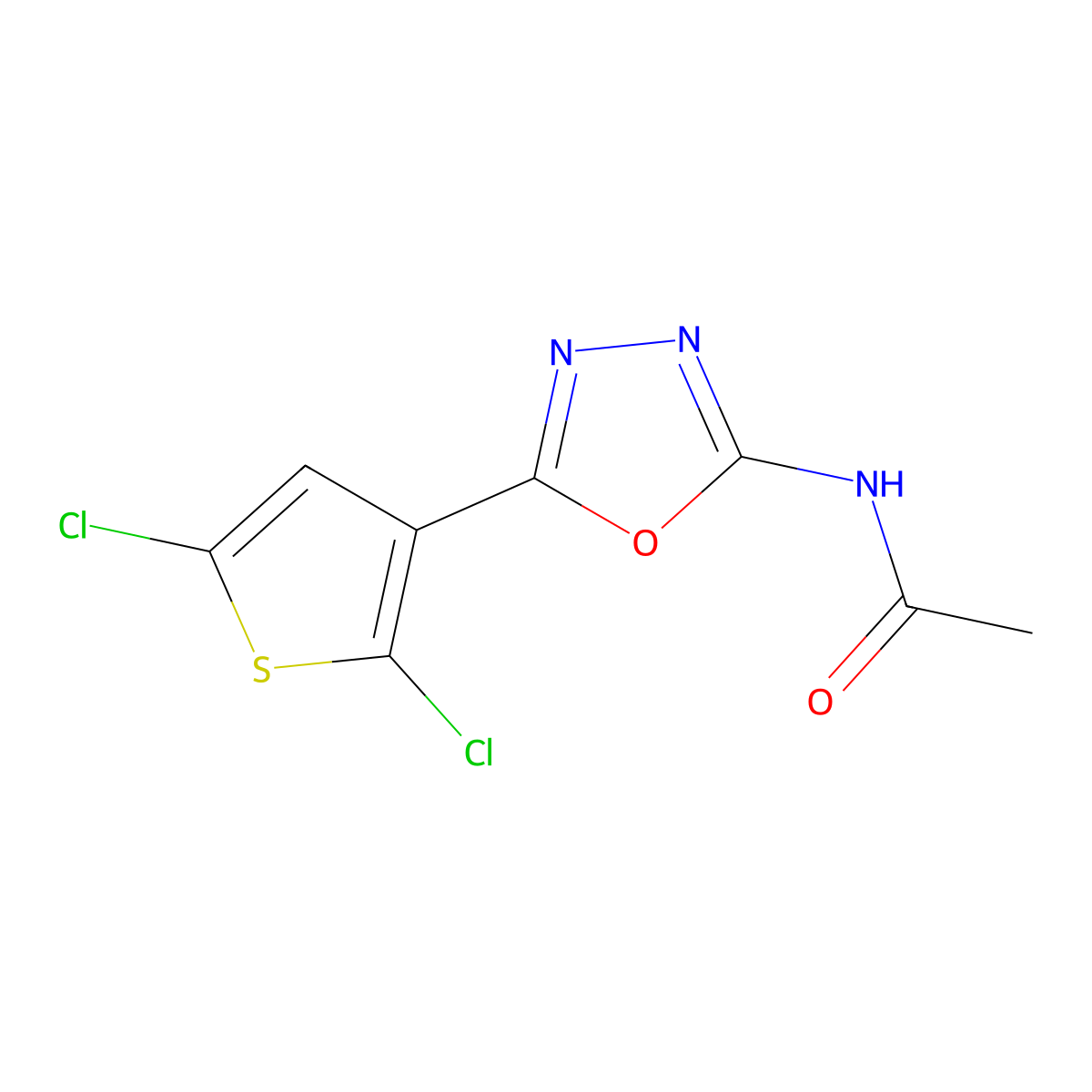 N-[5-(2,5-dichlorothiophen-3-yl)-1,3,4-oxadiazol-2-yl]acetamide molecular structure, CAS 1171475-01-6