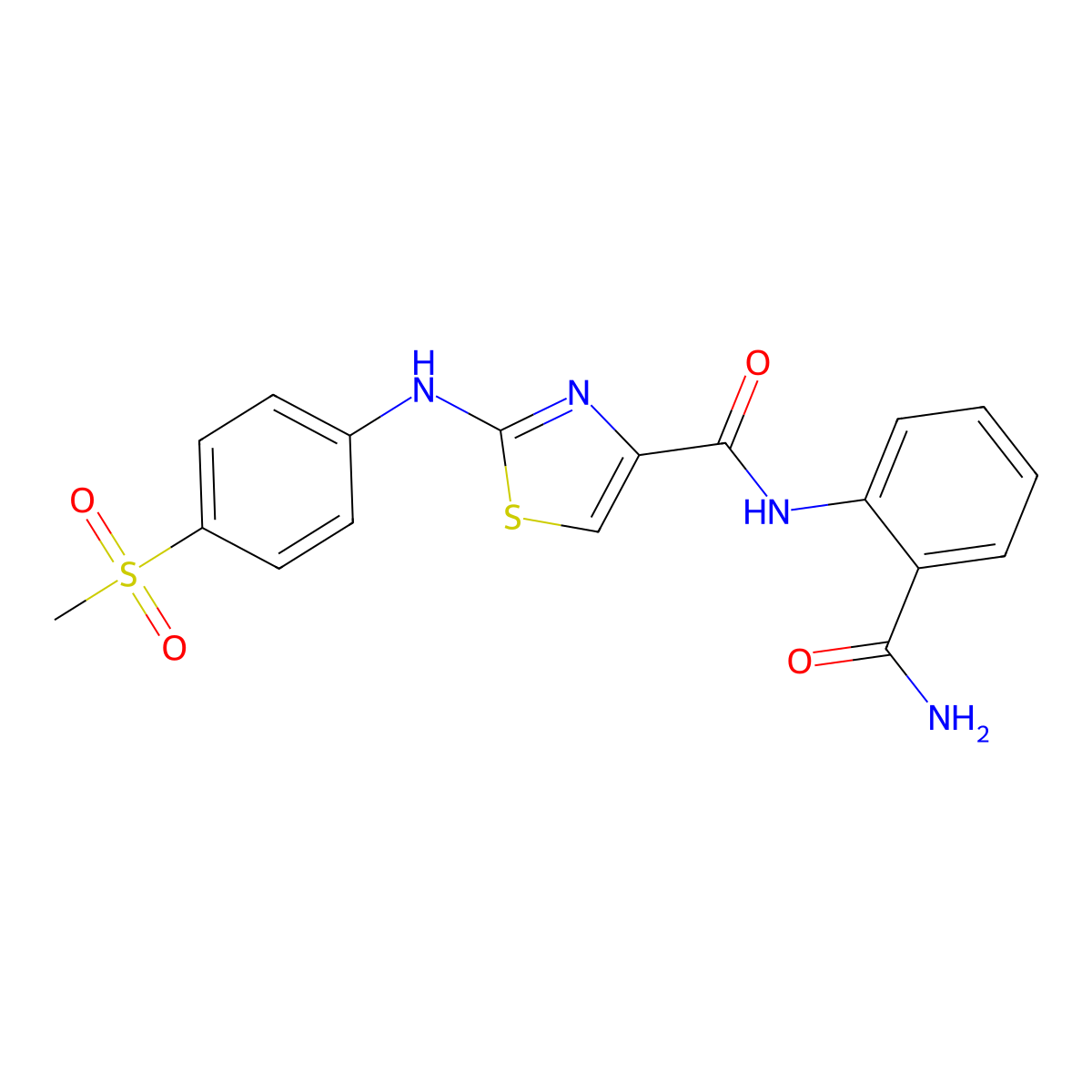 N-(2-carbamoylphenyl)-2-((4-(methylsulfonyl)phenyl)amino)thiazole-4-carboxamide molecular structure, CAS 1171475-34-5