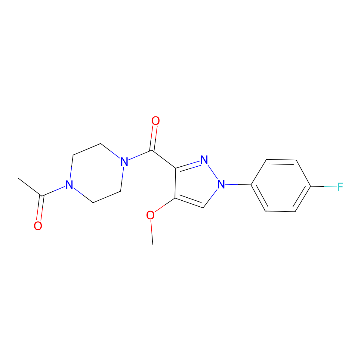 1-(4-(1-(4-fluorophenyl)-4-methoxy-1H-pyrazole-3-carbonyl)piperazin-1-yl)ethanone molecular structure, CAS 1171475-53-8