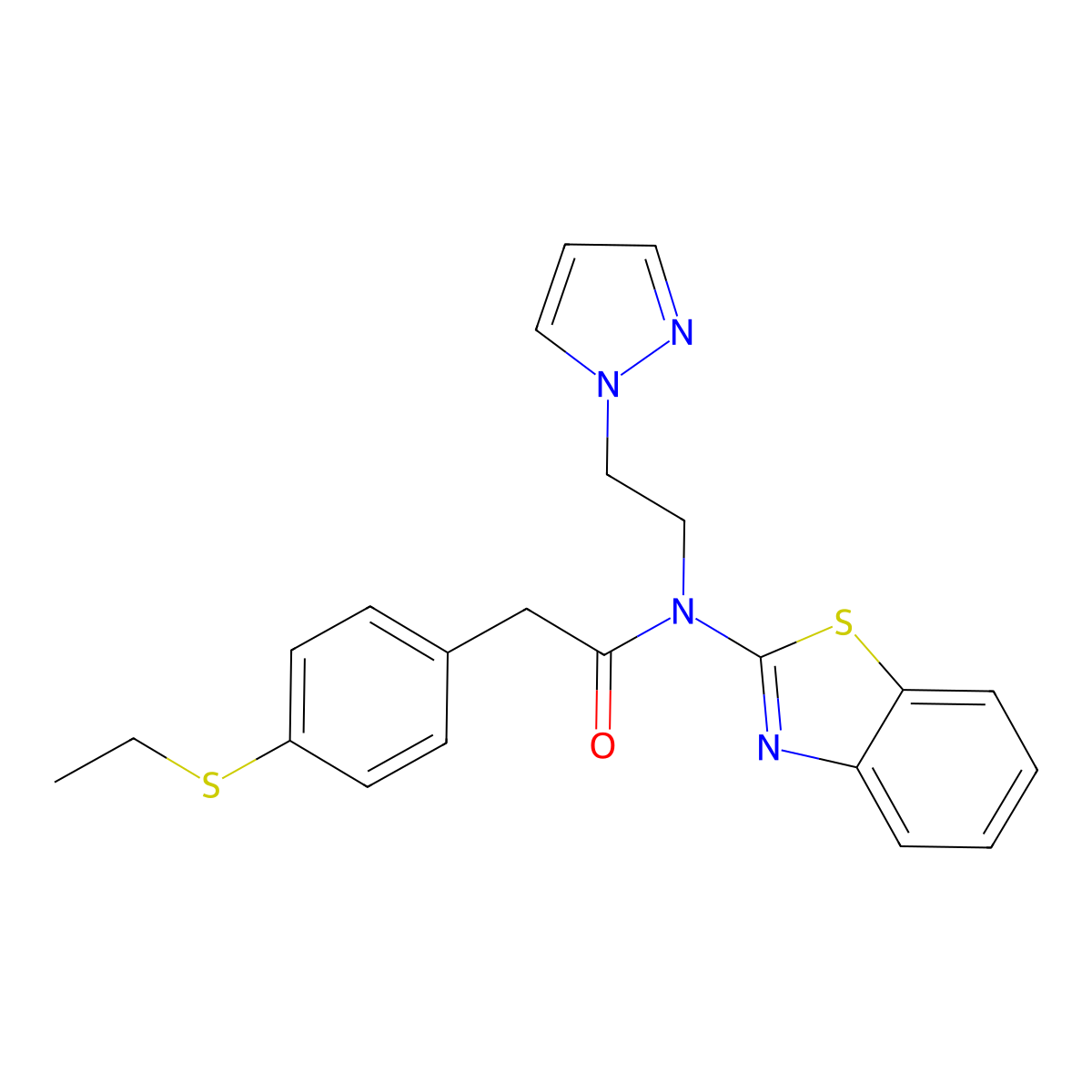 N-(2-(1H-pyrazol-1-yl)ethyl)-N-(benzo[d]thiazol-2-yl)-2-(4-(ethylthio)phenyl)acetamide molecular structure, CAS 1171476-24-6