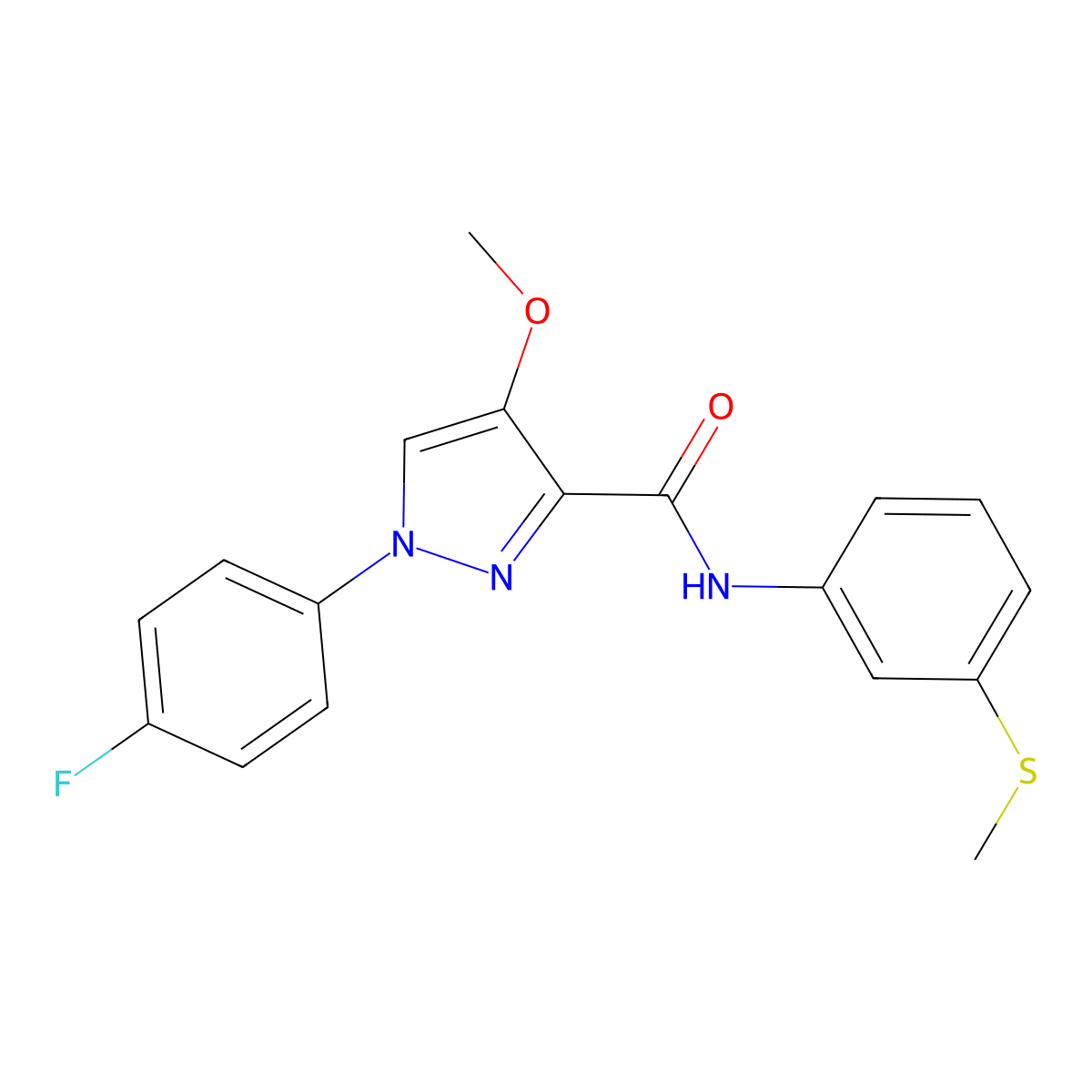 1-(4-fluorophenyl)-4-methoxy-N-(3-(methylthio)phenyl)-1H-pyrazole-3-carboxamide molecular structure, CAS 1171477-32-9