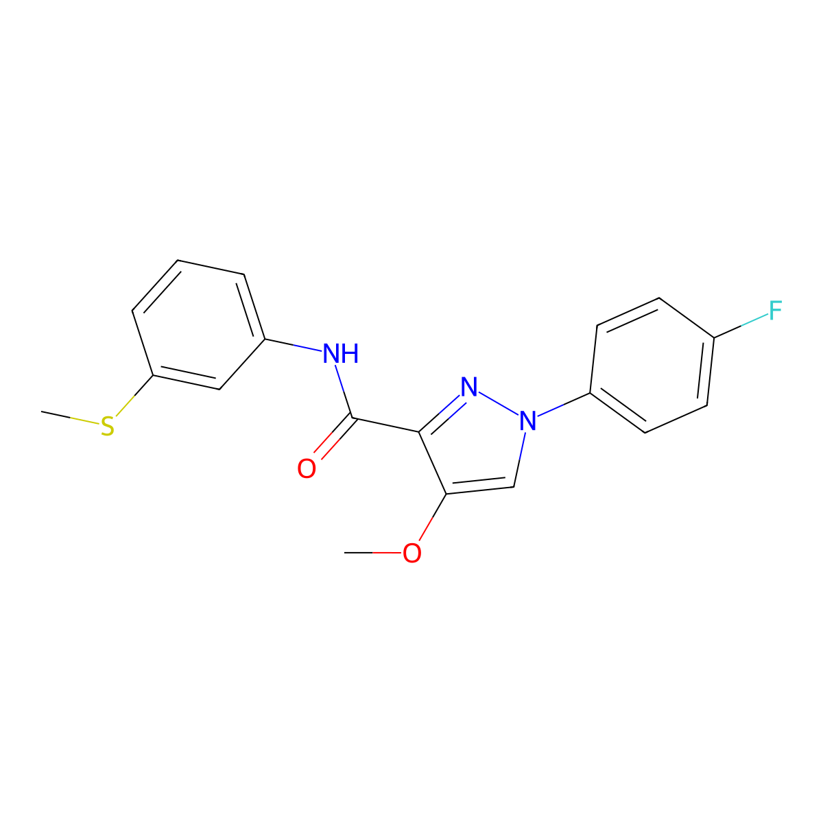 1-(4-fluorophenyl)-4-methoxy-N-(3-(methylthio)phenyl)-1H-pyrazole-3-carboxamide molecular structure, CAS 1171477-32-9