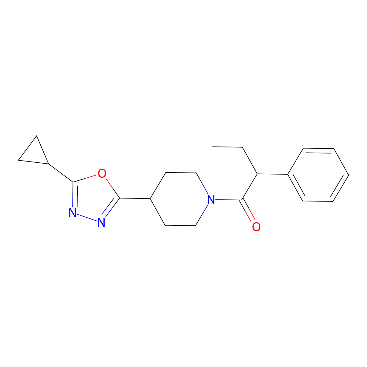 1-[4-(5-Cyclopropyl-1,3,4-oxadiazol-2-yl)piperidin-1-yl]-2-phenylbutan-1-one molecular structure, CAS 1171477-54-5
