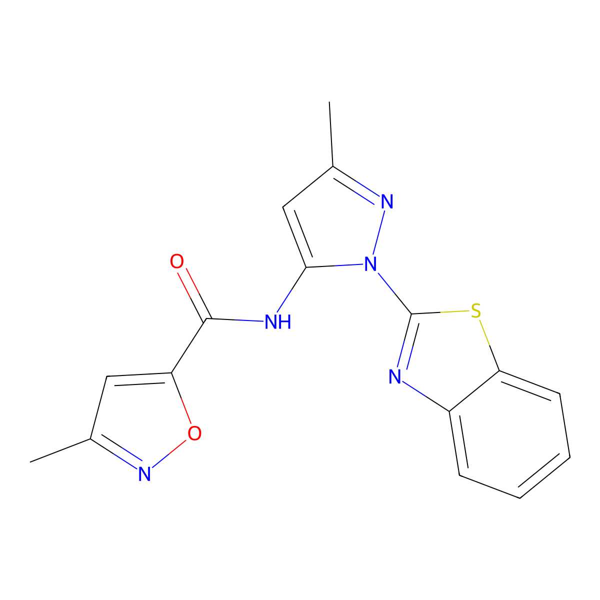 N-[1-(1,3-benzothiazol-2-yl)-3-methyl-1H-pyrazol-5-yl]-3-methyl-1,2-oxazole-5-carboxamide molecular structure, CAS 1171479-33-6