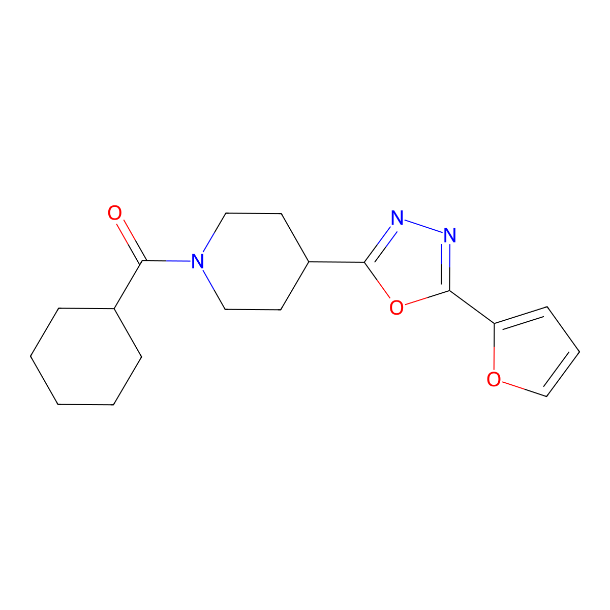 Cyclohexyl(4-(5-(furan-2-yl)-1,3,4-oxadiazol-2-yl)piperidin-1-yl)methanone molecular structure, CAS 1171480-62-8