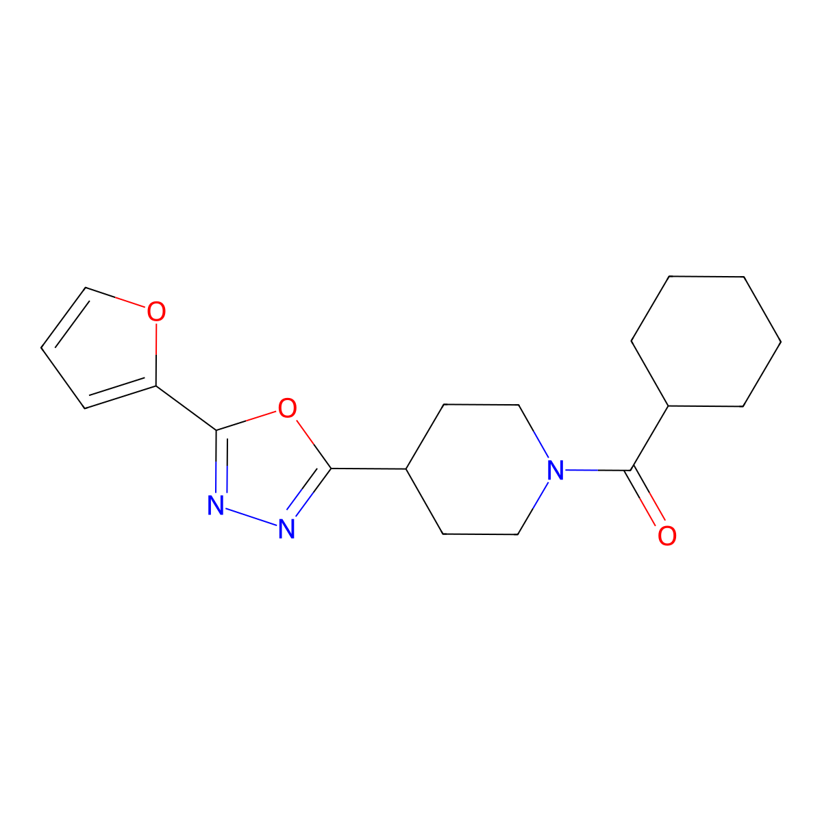 Cyclohexyl(4-(5-(furan-2-yl)-1,3,4-oxadiazol-2-yl)piperidin-1-yl)methanone molecular structure, CAS 1171480-62-8