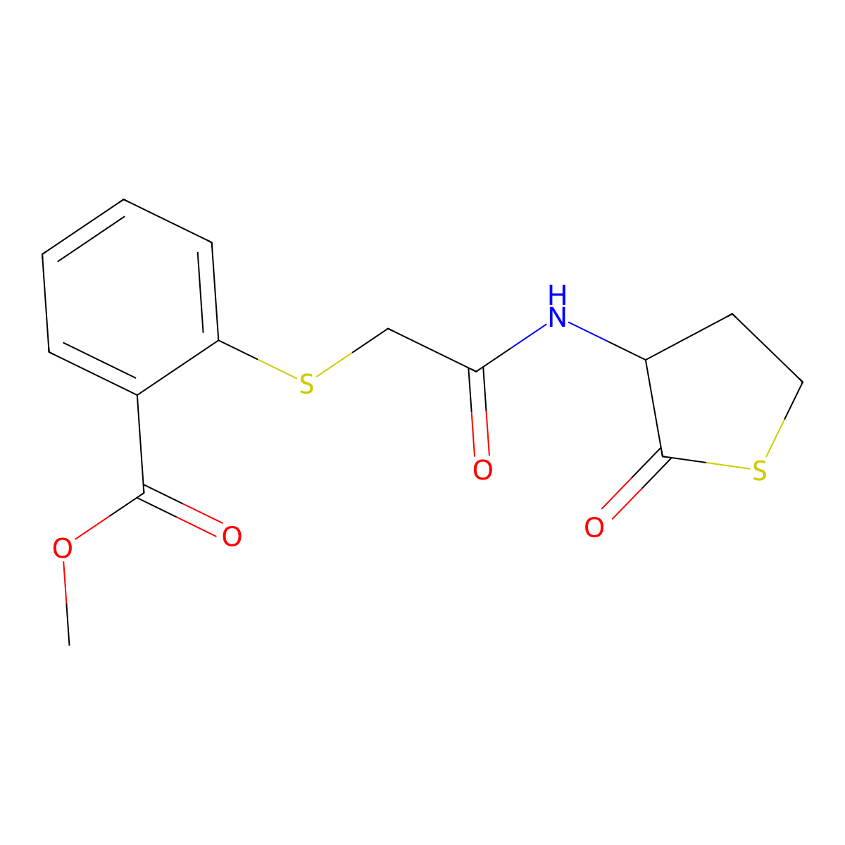 Methyl 2-({2-oxo-2-[(2-oxotetrahydrothiophen-3-yl)amino]ethyl}sulfanyl)benzoate molecular structure, CAS 1171482-00-0