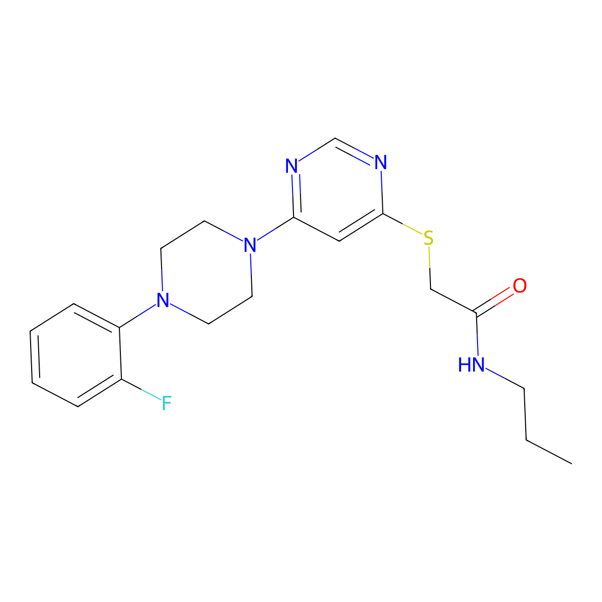2-((6-(4-(2-fluorophenyl)piperazin-1-yl)pyrimidin-4-yl)thio)-N-propylacetamide molecular structure, CAS 1171482-13-5