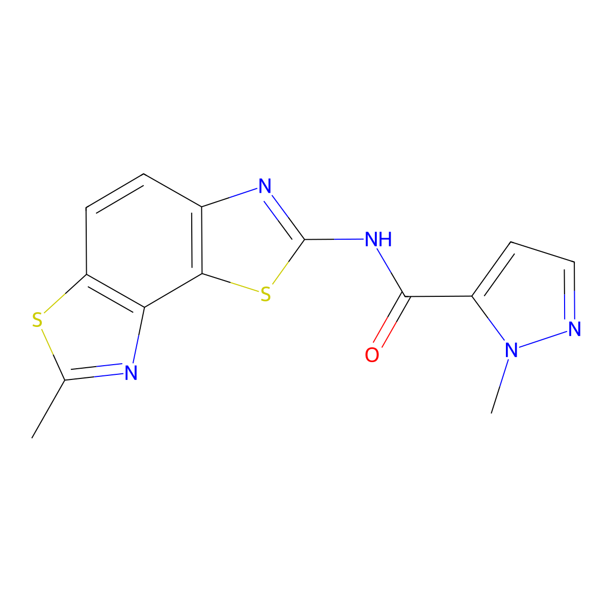 1-methyl-N-(7-methylbenzo[1,2-d:3,4-d']bis(thiazole)-2-yl)-1H-pyrazole-5-carboxamide molecular structure, CAS 1171482-70-4