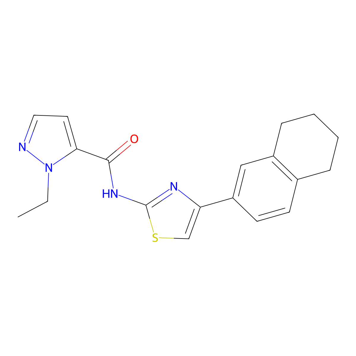 1-ethyl-N-(4-(5,6,7,8-tetrahydronaphthalen-2-yl)thiazol-2-yl)-1H-pyrazole-5-carboxamide molecular structure, CAS 1171483-66-1
