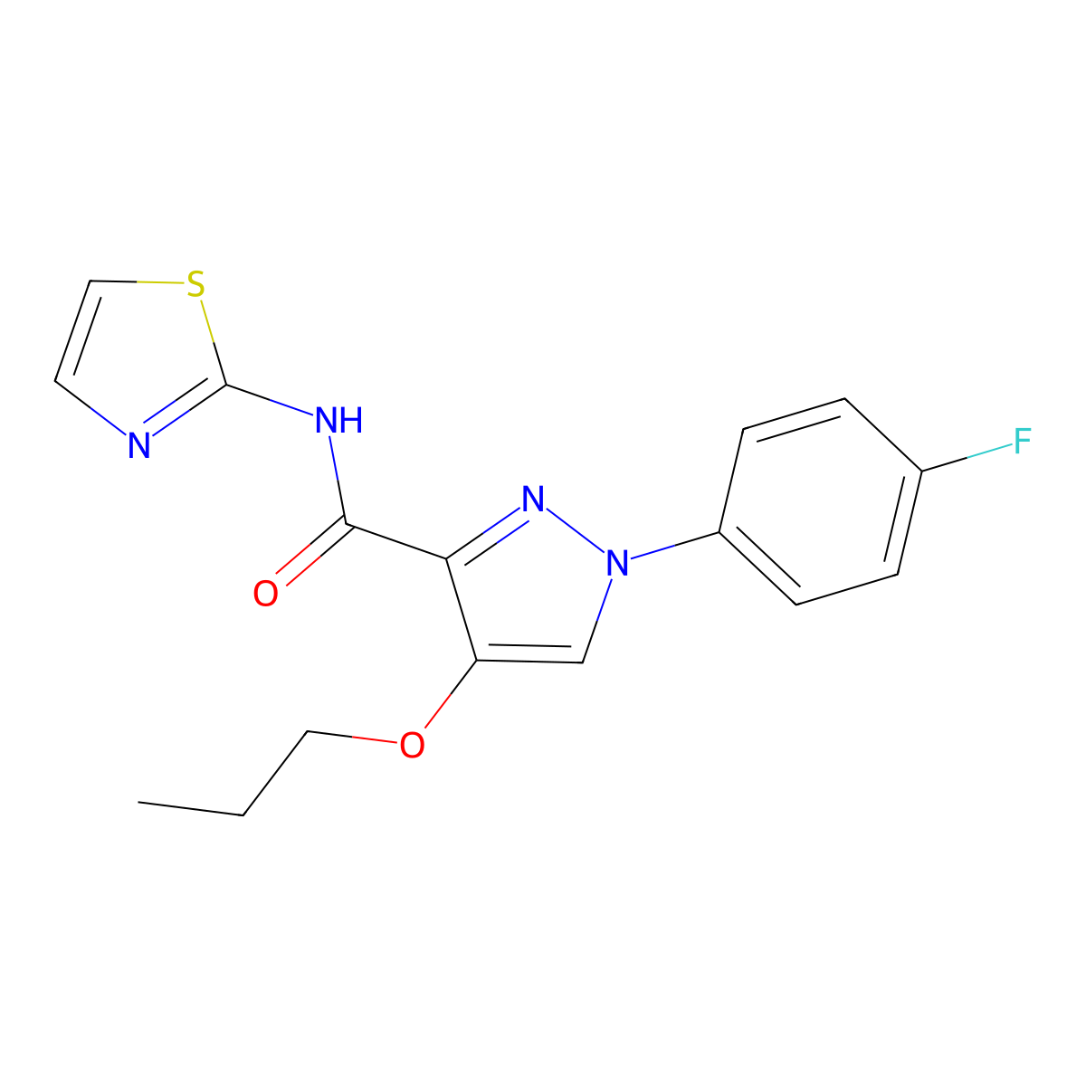 1-(4-fluorophenyl)-4-propoxy-N-(thiazol-2-yl)-1H-pyrazole-3-carboxamide molecular structure, CAS 1171483-71-8