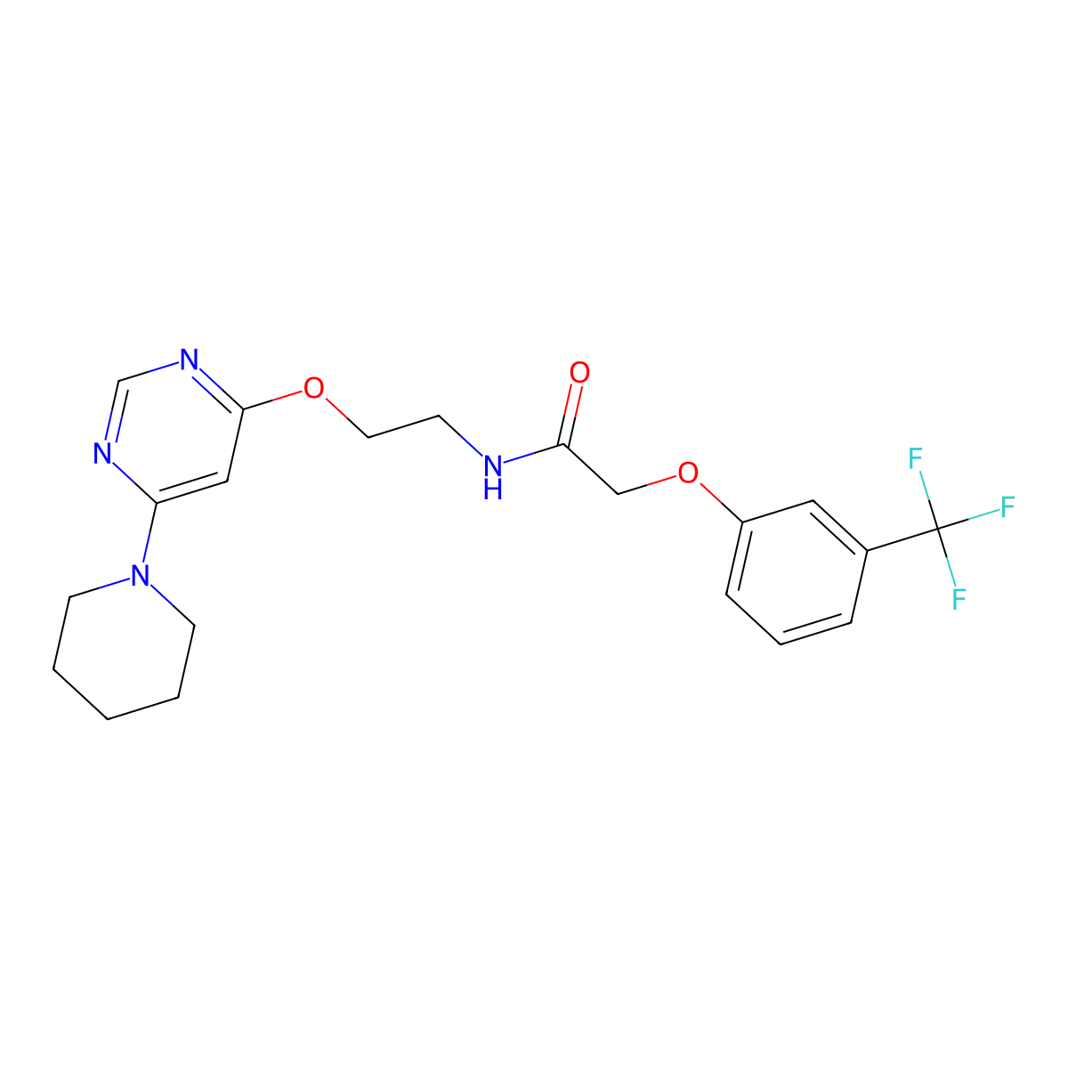 N-(2-((6-(piperidin-1-yl)pyrimidin-4-yl)oxy)ethyl)-2-(3-(trifluoromethyl)phenoxy)acetamide molecular structure, CAS 1171487-23-2