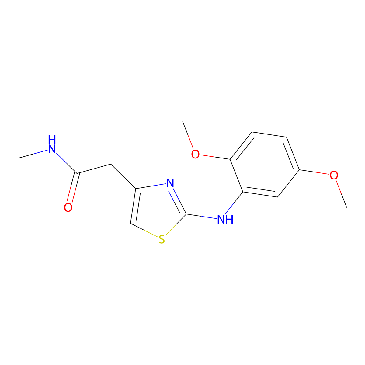 2-(2-((2,5-dimethoxyphenyl)amino)thiazol-4-yl)-N-methylacetamide molecular structure, CAS 1171488-15-5