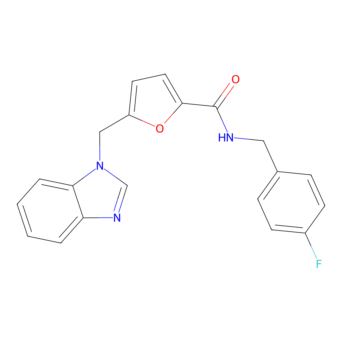 5-((1H-benzo[d]imidazol-1-yl)methyl)-N-(4-fluorobenzyl)furan-2-carboxamide molecular structure, CAS 1171488-80-4