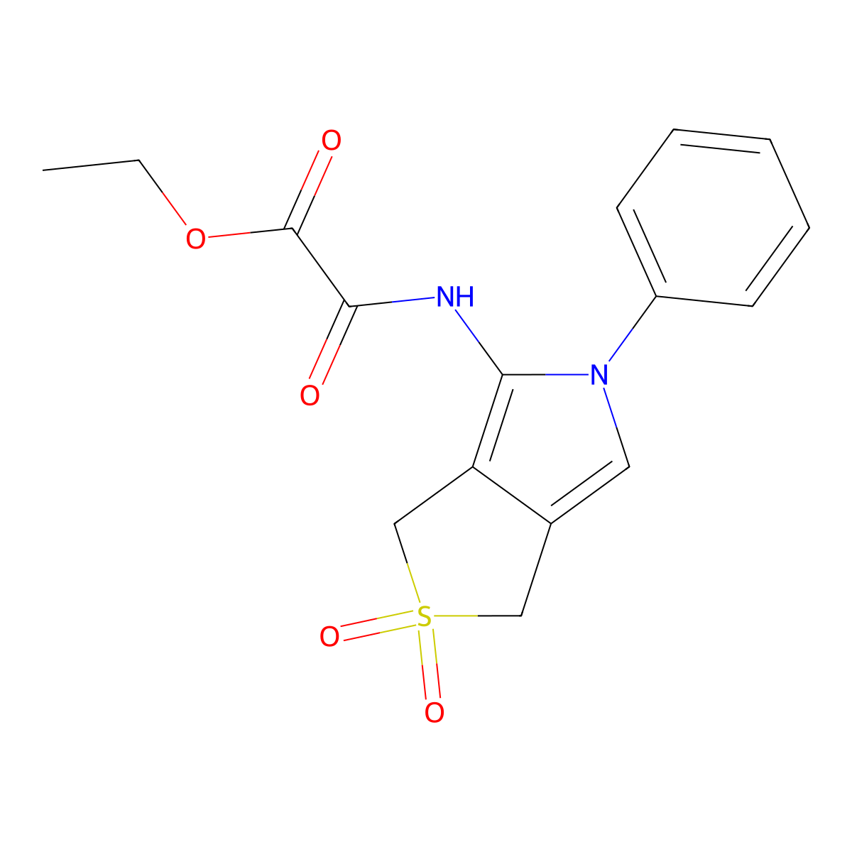 ethyl 2-((2,2-dioxido-5-phenyl-3,5-dihydro-1H-thieno[3,4-c]pyrrol-4-yl)amino)-2-oxoacetate molecular structure, CAS 1171491-79-4